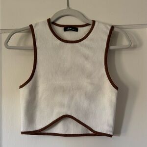 Olivaceous White Ribbed Tank with Brown Trim